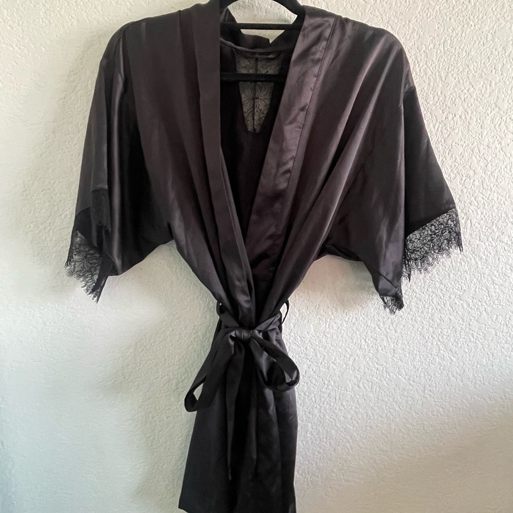 Black satin and lace robe